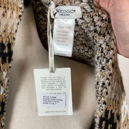 Cocogio Granny Square crochet alpacablend BoHo poncho wrap cardigan OS Italy NEW Tan Size undefined