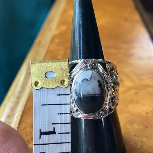 Natural White Buffalo Sterling Silver Ring Size 7 Black