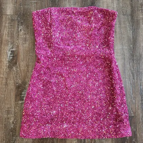 Retrofete Heather Sequin Dress in Hot Pink Strapless Mini Size Medium NWT