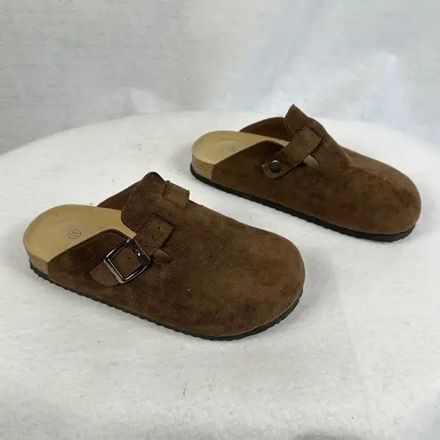 Comfortable Coffee Brown Suede Clogs Slip On Sandals Buckle Size 37 Casual Shoes
