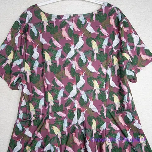 Unique Vintage Gwynnie Bee birds print fit and flare dress short sleeves, 3X