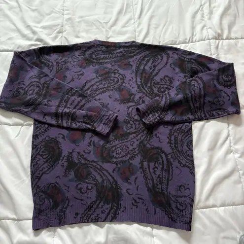 Alexander Julian Vintage 80s 90s Womens Size Large Purple 100% Wool Knit Sweater Holiday Fall Y2K