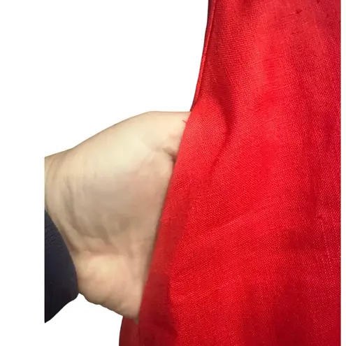 Vintage Red 100% Linen Button Front High Waisted Preppy Coastal Maxi Skirt Size M