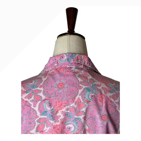 Pine Cone Hill Shirt Women Medium Pink Cotton Floral Button Up Boho Preppy