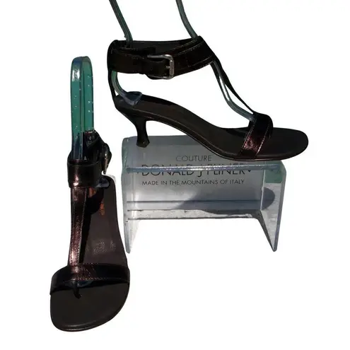 Donald Pliner Expresso Metallic Leather Shoe New Wide Ankle Strap Thong $325 NIB Brown Size 6.5