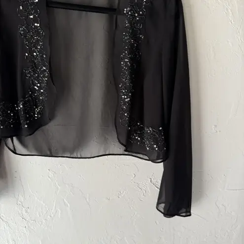 SL Fashions Sheer Embellished Vintage Y2k Jacket Womens Medium Beaded Sequin Black