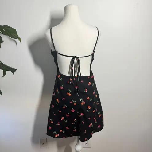 Dress Forum Halalu Dress Women M Black Cherry Print Mini Strappy Open Back