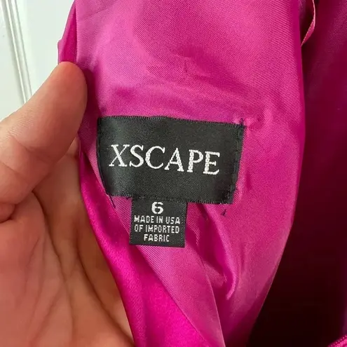 XScape Women's Size 6 Magenta Satin Gown Rose Applique Formal Dress