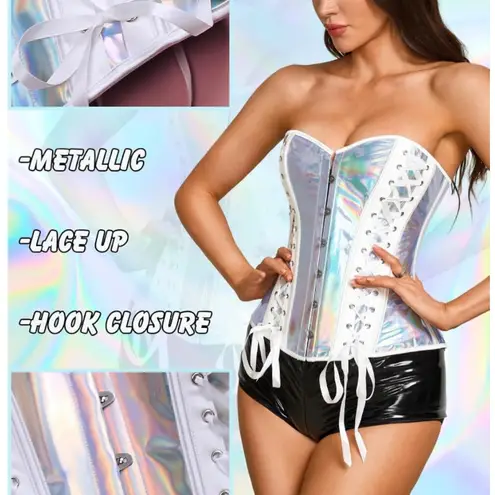 NWT Women’s Holographic Corset Top Metallic PU Lace