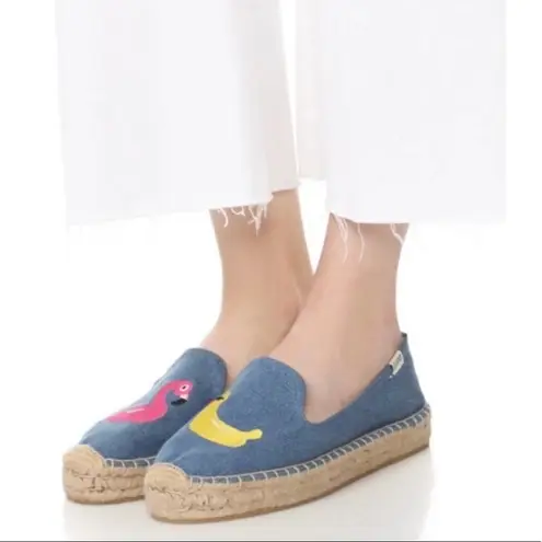 Soludos Mary Matson ×  Denim Embroidered Flamingo Duck Espadrilles Size 8 - Image 1