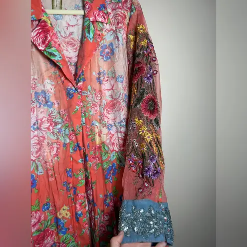 Arrata Silent Journey NWOT Girls Are Young Button Down Mesh Embroidered Top XL Pink