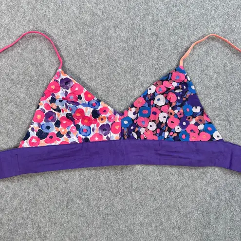 Maia Bergman Bra Top Purple Flowers Womens XS Triangle Bralette Adjustable Strap