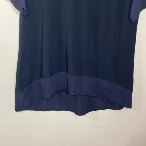 Nic+Zoe navy satin tipped relaxed cut short sleeve blouse size S