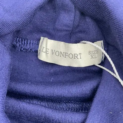 LE VONFORT Navy Blue Long Sleeve Turtleneck Top Shirt XL Cotton Polyester Blend