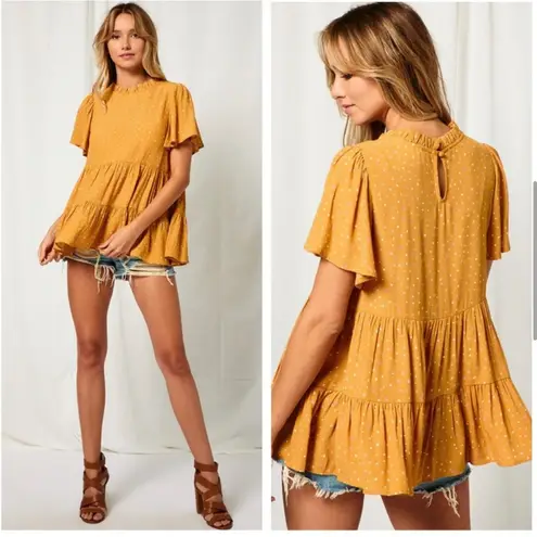 Boho Chic Flutter Sleeve Layered Tiered Baby Doll Short Sleeve Top Sz LG NWT