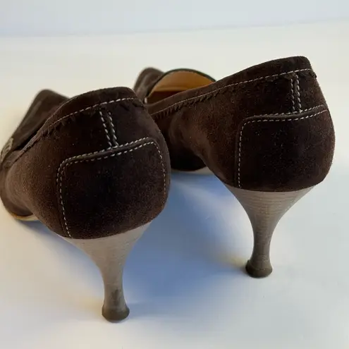 Tod's Penny Loafer Suede Kitten Heel Pumps Women’s Size 8.5 Brown