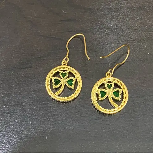 Goldplated CZ Emerald Green Crystal Glass Shamrock Lucky Clover Leaf Earrings