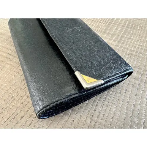 Saint Laurent Yves  Logo Leather Frame Purse Trifold Wallet