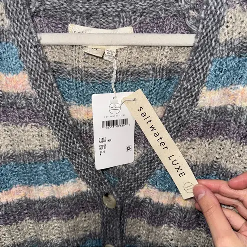 Saltwater Luxe Cozy Striped Cardigan Sweater Chunky Knit Coastal Granddaughter