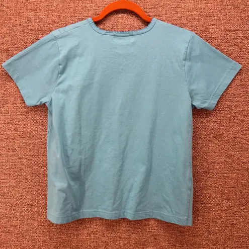 Vintage Embroidered Shirt Medium Cottagecore Floral Feminine Casual Boho Knit Blue