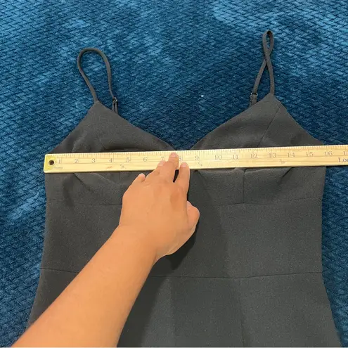 Eliza J Black Crepe V-Neck Midi Dress Spaghetti Straps Front Slit Empire Waist 4