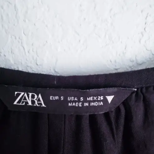 ZARA  Black Embroidered Balloon Sleeve Linen Dress