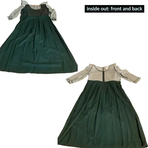 MISS DORBY VINTAGE 1990'S GREEN & WHITE ONE PIECE DRESS WITH TIE BACK BELT (6P)