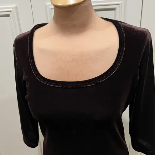 Vtg Jonden Chocolate Brown Velvet Stretch Top Holiday Timeless Minimalist Size L