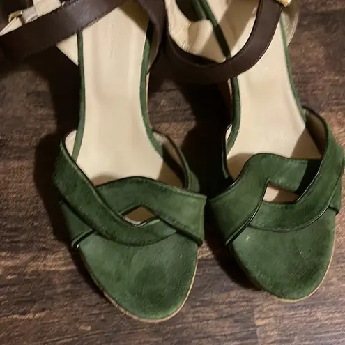 Sundance Rendezvous Wedge Sandal Cork Size 39 Green Suede Leather