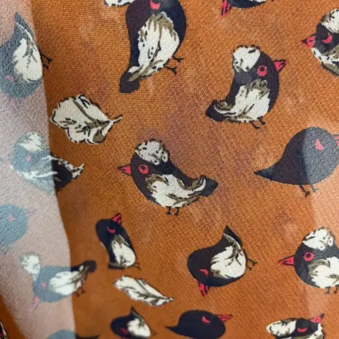 Infinity Scarf Bird Print Gauzy Brown Semi