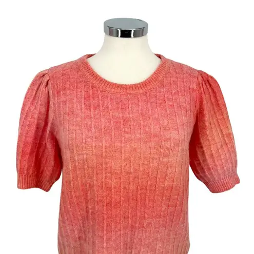 FRNCH Ribbed Knit Short Sleeve Sweater Peachy Pink Size Medium