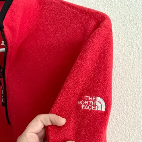 The North Face  Women Quarter Zip Red Black Fleece Pullover Sweater Size Medium