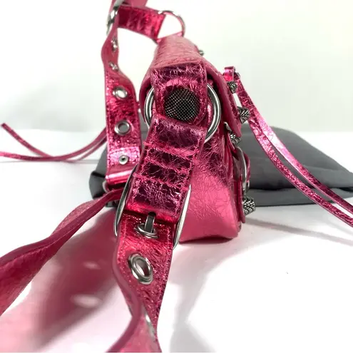 Balenciaga XSmall Le Cagole Metallic Leather Shoulder Bag Pink NEW