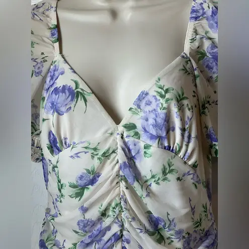 ASOS Design Maternity Women's Size 10 White Lilac Floral Ruched Mini Dress