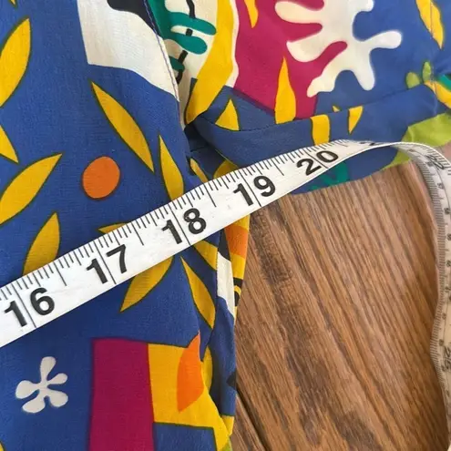 Sunny Leigh 100% silk vintage vibrant floral collared blouse medium