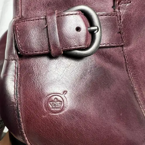 Born Gillian Moto Leather Ankle Boots Block Heel Zip Burgundy Aubergine Size 7M Red