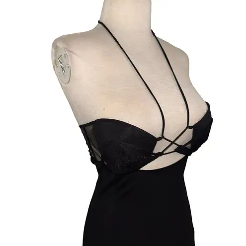 NENSI DOJAKA Halter Mini Dress in Black Medium New Womens lace up Cocktail