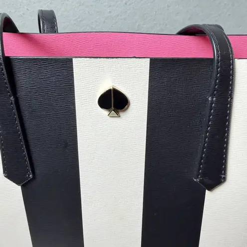 Kate Spade Molly Large Tote Bag Black White Stripes with Pink Interior