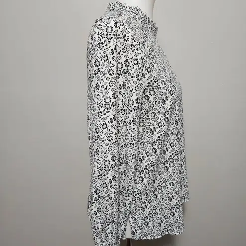 Carolina belle white & black floral ruffled high neck blouse size medium