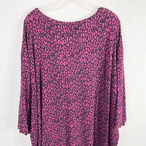 Roamans Plus Size 1X 22W 24W Top Hot Pink Black Leopard Print Animal Knit 409 Pink