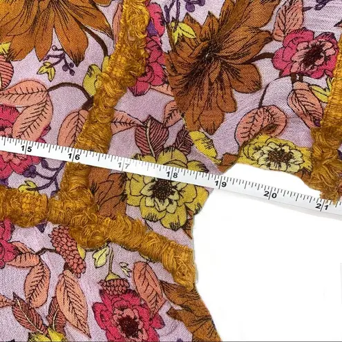 Raga Anthropologie Floral Long Sleeve V-Neck Blouse SMALL