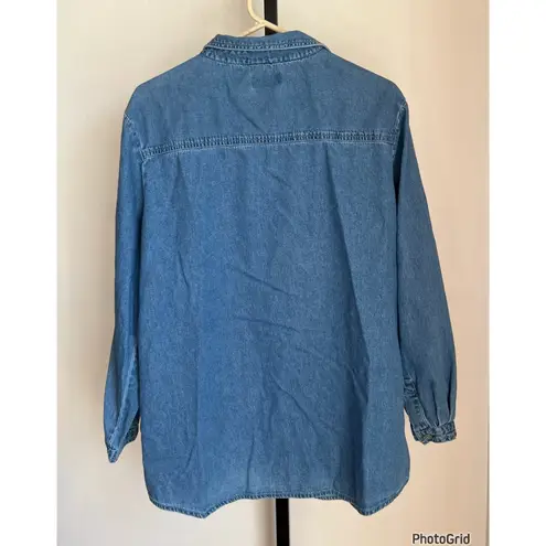 Vintage 90s Bobbie Brooks Denim Christmas Button Down Top Size 14W