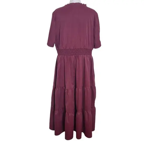 Bloomchic Oxblood Tiered Midi Dress Size 14/16 Burgundy Wedding Guest Dress Red Size L