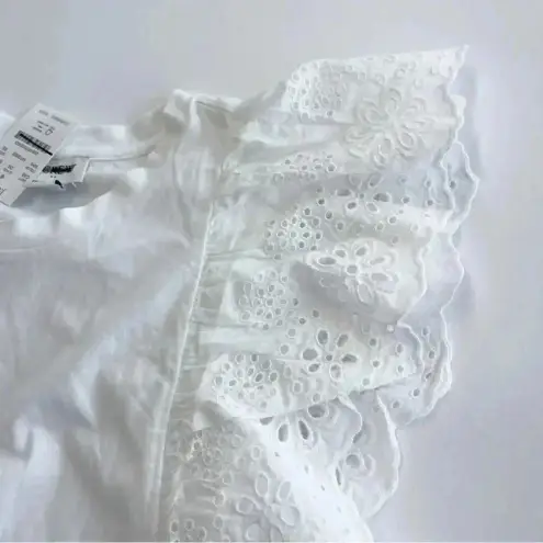 J Crew Factory White Ruffle Sleeve Eyelet Cotton Top XS NWT