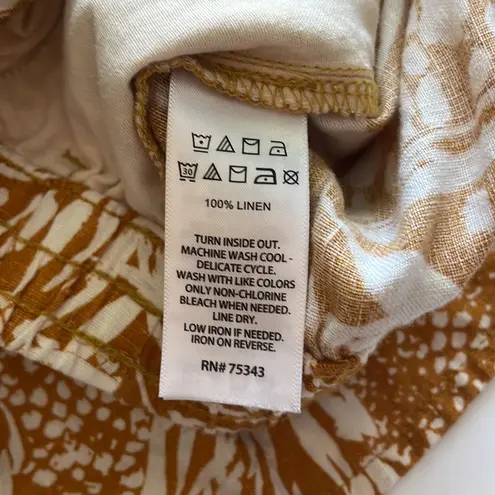 Christian Siriano 100% Linen Skirt Botanical Print Ruffle Side Pockets Size S Orange