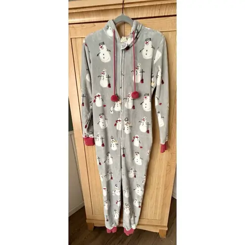 Munki Munki Women's One-Piece Hooded Fleece Pajamas Gray Pink Spark Size Small