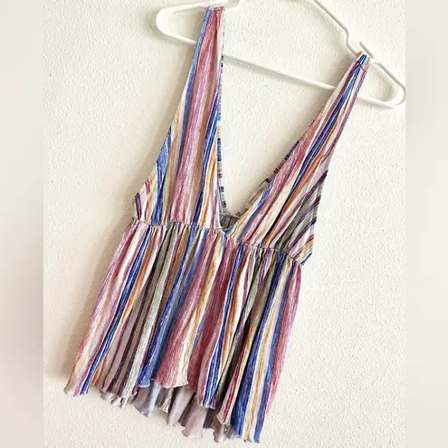 Urban Outfitters  Isla Plunge Babydoll Rainbow Stripe V Cut Tank Top Size Small