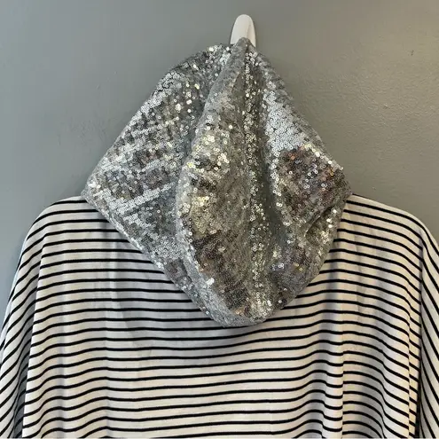 Andrée Top Black & White Striped Hoodie with Silver Sequin Hood Sz 3X NWT