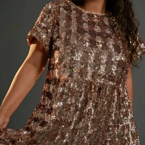Maeve by Anthropologie Bernadette Rose Gold Sequin Tiered Midi Dress Size 1X
