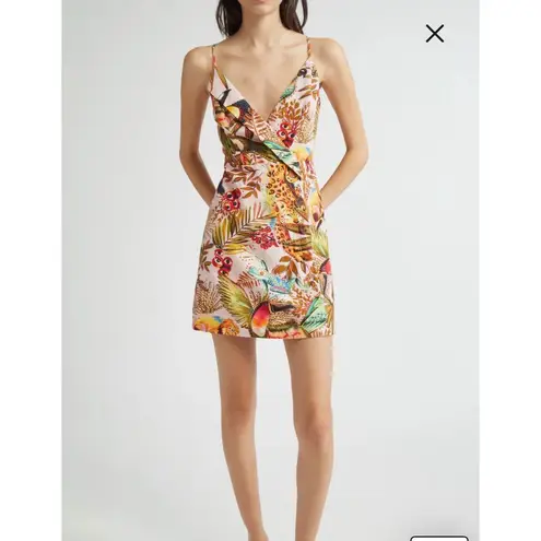 Farm Rio Women’s Into the Jungle Linen Blend Wrap Mini Dress Tropical XL New